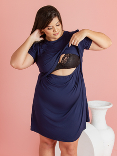 Vestido amamentação plus size manga curta com abertura possui forro - loja online