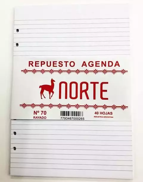 REPUESTO LIBRETA 6 ANILLAS 855 Nº 70 R8 - NORTE - comprar online