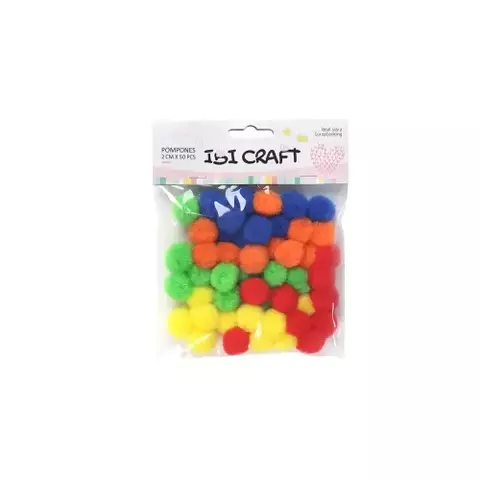 POMPON 20mm X 50PCS COLORES BASICOS SURTIDOS IBI CRAFT