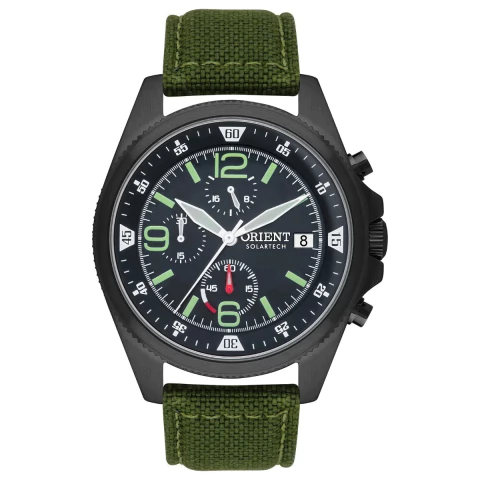Relógio estilo militar masculino com pulseira nato verde e caixa de aço preto fosco