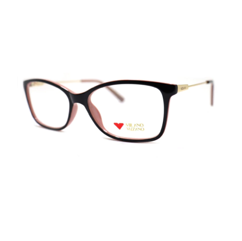 Armação feminina retangular para mulheres. Formato mais estreito, cores preto brilho e rosa discreto.