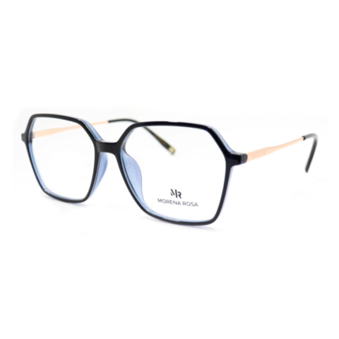 Armação feminina hexagonal acetato preto da marca Morena Rosa