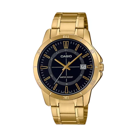 Relógio Casio Dourado Fundo Preto Tamanho 47 MTP-V004G-1CUDF - comprar online