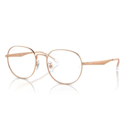 armação ray-ban metal grande foto com fundo branco, óculos de grau em ouro rosado