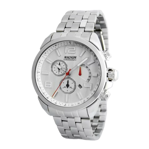 relógio masculino prateado cronógrafo, foto de ecommerce mostrando o relógio com boa resolução, relógio tamanho médio, prateado com fundo branco