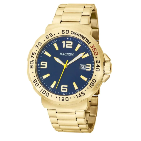 relógio masculino dourado tamanho médio com bisel com taquímetro