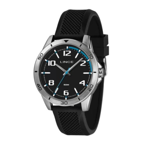 Relógio Lince com pulseira de silicone e mostrador preto.