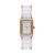 foto do relogio orient pulseira ceramica feminino relogio de pulso branco com detalhes em rose gold, relogio feminino quadrado