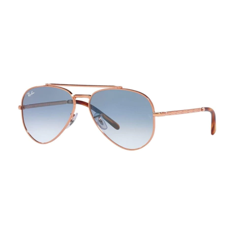 Óculos de sol ray-ban feminino aviador com lentes azuis e cor rosé gold