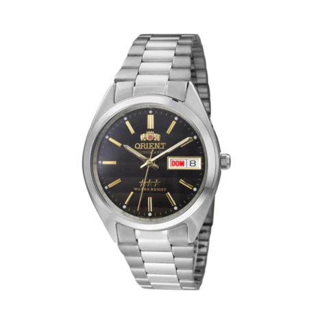 Relógio orient clássico automático três estrelas prateado com fundo branco tamanho menor 37 milímetros para homens