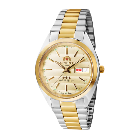 Relógio misto com dourado e prateado. Relógio masculino Orient automático.