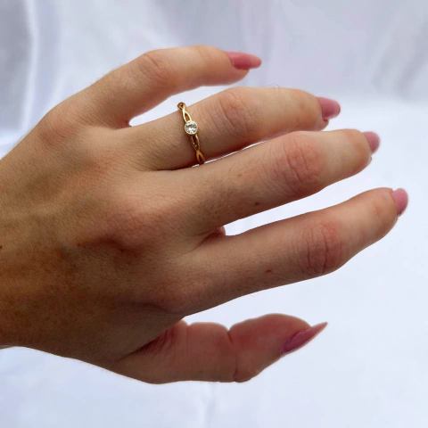 Anel Solitário Trançado com Zircônia Cristal - comprar online