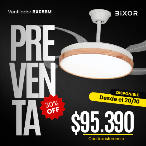 VENTILADOR RETRACTIL LED 24W BLANCO Y MADERA BX05 (PREVENTA)
