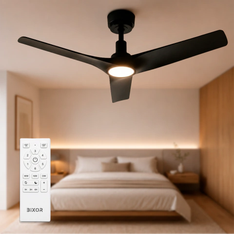 Ventilador LED Bixor BX06 Negro 3 Aspas 28W + Control + CCT 106.5cm