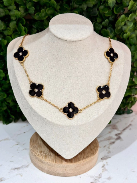 Chocker trevo preto com strass