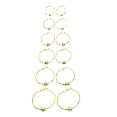 Aros Set 6 Pares; 6 Medidas Doradas Con Bolita Bag Por 12 Sets