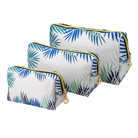 Set De Neceser 3 Unidades Blanco Con Hojas Azules