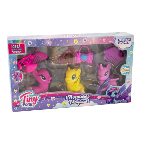 Set X 3 De Tiny Pony En Colores Con Accesorios / Stickers