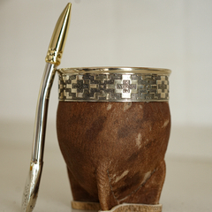 Mate Imperial Uruguayo de Calabaza CUERO CRUDO + BOMBILLON ALPACA - comprar online