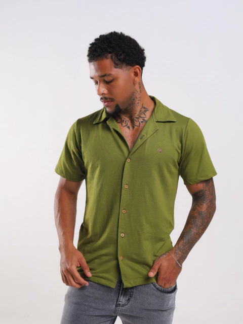 Camisa de Botão Slim Malha Craft com Elastano Verde - comprar online