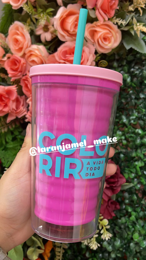 COPO ACRÍLICO COM CANUDO ROSA PINK