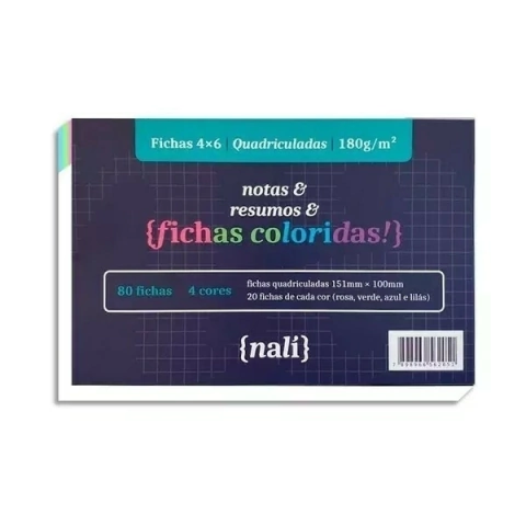 Fichas Coloridas 4x6 Quadriculada 150g/m² - Nalí Papelaria