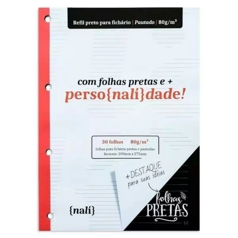 Refil Preto para Fichário A4 Pautado - Nalí Papelaria