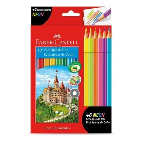 Lápis de Cor Sextavado EcoLápis 12 Cores + 6 Neon Faber-Castell