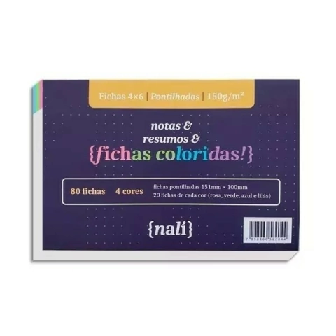 Fichas Coloridas 4x6 Pontilhada 150g/m² - Nalí Papelaria