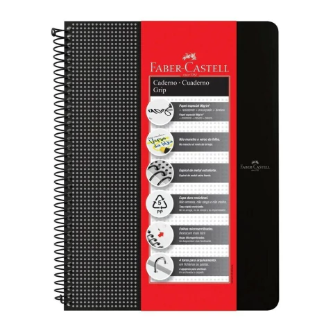 Caderno Grip Pautado Preto 80 Folhas Faber-Castell