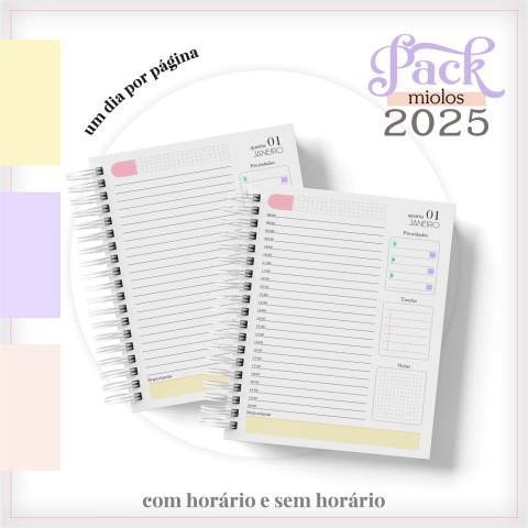 Pack Miolo Agenda Feminina 2025 e Permanente 1DPP, 2DPP - Lina