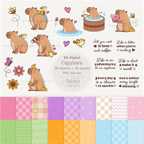 Mini Kit Digital - Capivaras - Telma Contel