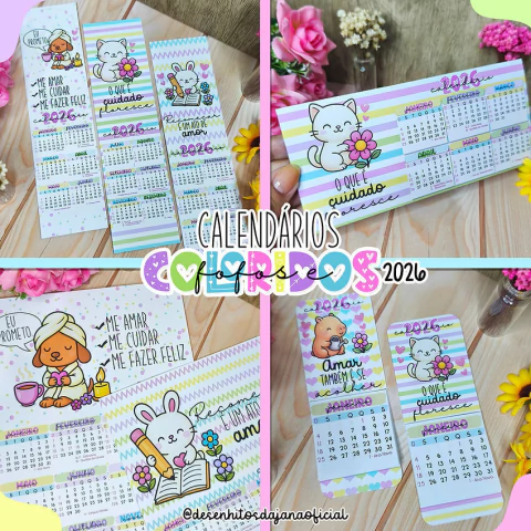 Calendários fofos e coloridos 2026