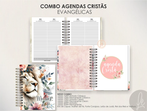 COMBO AGENDAS EVANGÉLICAS - DATADAS E PERMANENTES - MOLDES DA LÊ
