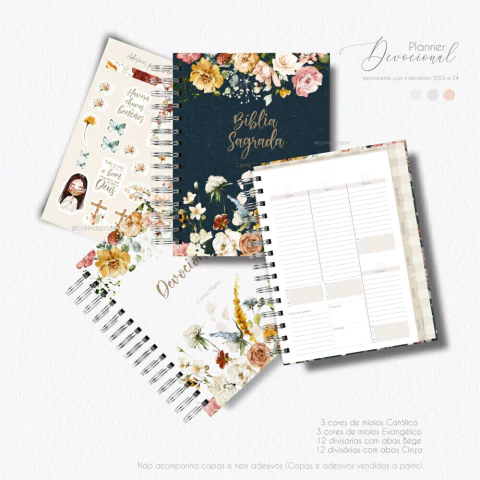 Super Combo Planner Devocional Católico e Evangélico + 15 Capas e Adesivos - Carinas Paper