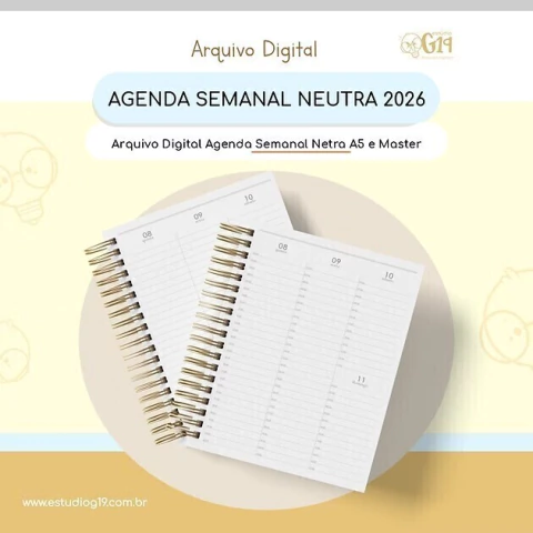 Agenda Visão Semanal Neutra Datada 2026 - Estúdio G19