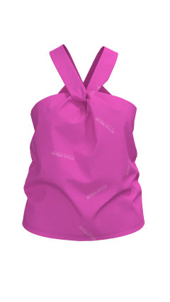 Blusa feminina soltinha com decote cruzado na parte frontal, onde as alças se encontram no centro do busto, criando um efeito de nó, recorte em gota na parte da frente para o transapasse da alça.