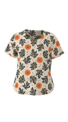 Molde de blusa feminina básica de manga curta, decote u, barra arredondada. 