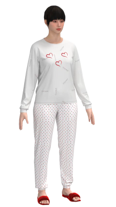 Molde de pijama feminino de manga longa, blusa com gola tradicional. Calça com elástico no cós. 