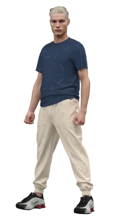 Molde de calça masculina, elástico no cós. ribana no cós e no tornozelo, bolsos faca e bolso traseiro.