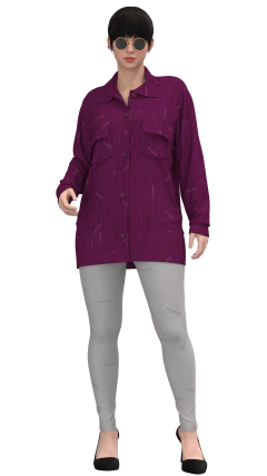 Molde de camisa feminina forrada modelagem reta fechamento por botões, com punhos , barra inferior e bolsos no peito, gola clássica com colarinho. Tecidos recomendados: veludo cotelê, tecidos planos ou semelhantes.