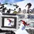 Mini câmera esportiva HD sem fio em estojo à prova d'água capturando aventuras de esportes radicais como paraquedismo, ciclismo e snowboard
