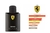 Frasco do perfume Ferrari Black Masculino Eau de Toilette 125ml, com logo da Ferrari e descrição dos principais acordes.
