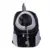 Mochila de viagem portátil para transporte de cães, com design em malha e detalhes em preto e cinza.