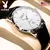 Relógio masculino mecânico automático de luxo Playboy, com mostrador branco e pulseira de couro preta