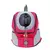 Mochila de viagem portátil para cães, com design em rosa e cinza, feita de material respirável.