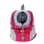 Mochila de viagem portátil para cães na cor rosa e cinza, com design em malha e abertura frontal.