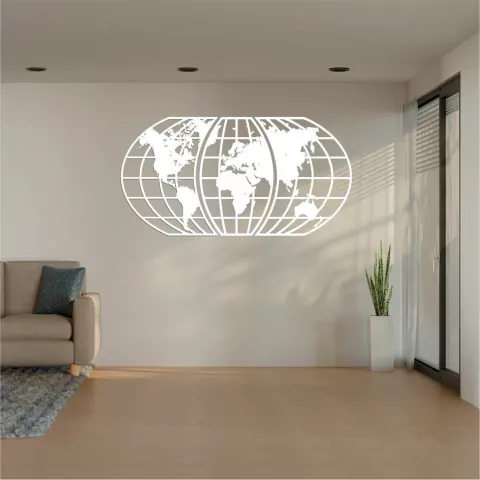 Quadro Decoração Vazado Mapa Mundi WORLD TRIPL BRANCO 120X65