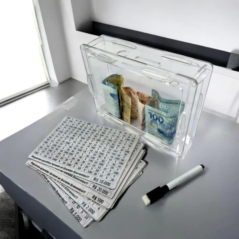 Cofre Dinheiro Woodbox métodoJapones KAKEBO DESAFIO Acrílico