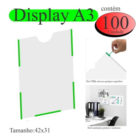 100 Display a3 expositor folhas quadro aviso parede PET VERT